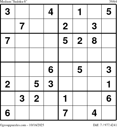 The grouppuzzles.com Medium Sudoku-8 puzzle for Thursday October 16, 2025