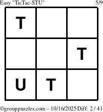 The grouppuzzles.com Easy TicTac-STU puzzle for Thursday October 16, 2025