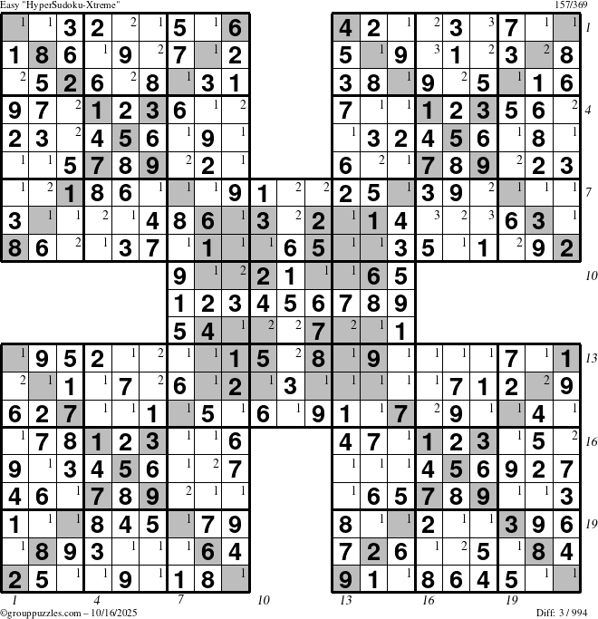 The grouppuzzles.com Easy cover-HyperXtreme puzzle for Thursday October 16, 2025 with all 3 steps marked