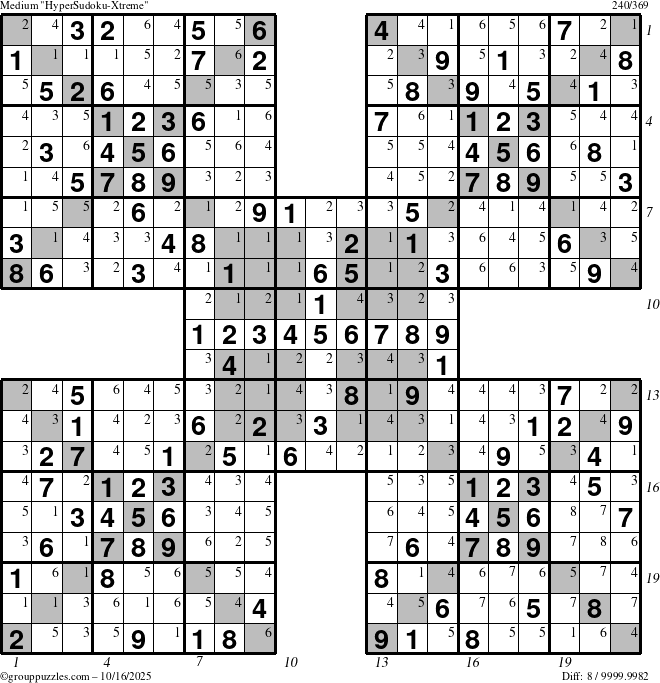 The grouppuzzles.com Medium cover-HyperXtreme puzzle for Thursday October 16, 2025 with all 8 steps marked