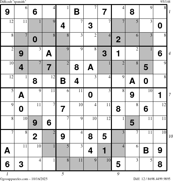 The grouppuzzles.com Difficult tpsmith puzzle for Thursday October 16, 2025 with all 12 steps marked