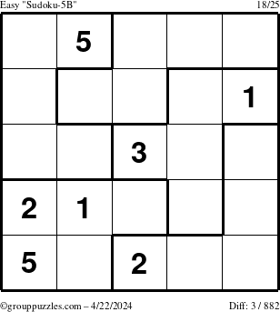 The grouppuzzles.com Easy Sudoku-5B puzzle for Monday April 22, 2024