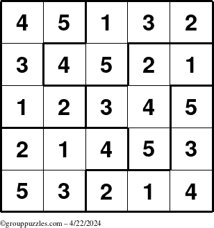 The grouppuzzles.com Answer grid for the Sudoku-5B puzzle for Monday April 22, 2024