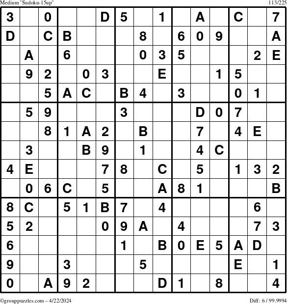 The grouppuzzles.com Medium Sudoku-15up puzzle for Monday April 22, 2024
