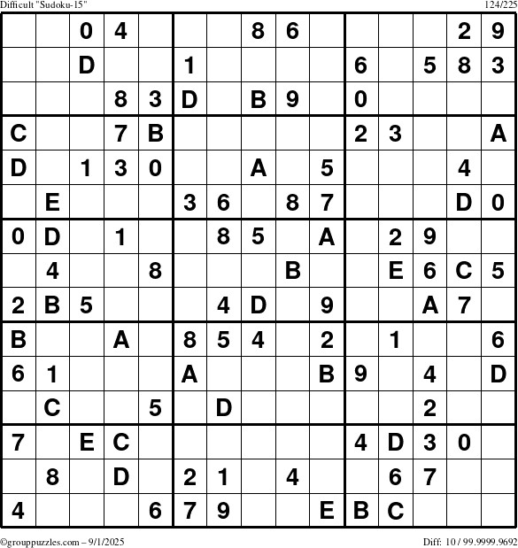 The grouppuzzles.com Difficult Sudoku-15 puzzle for Monday September 1, 2025