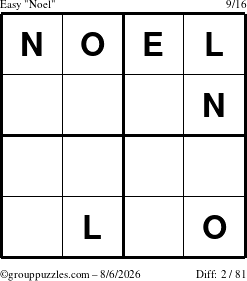 The grouppuzzles.com Easy Noel puzzle for Thursday August 6, 2026