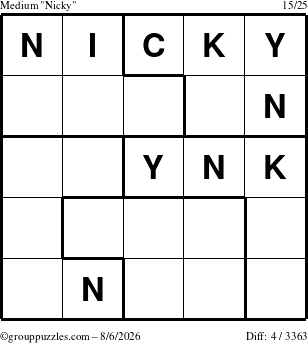 The grouppuzzles.com Medium Nicky puzzle for Thursday August 6, 2026