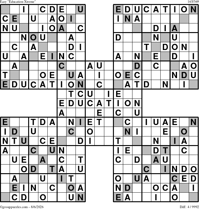 The grouppuzzles.com Easy Education-Xtreme puzzle for Thursday August 6, 2026