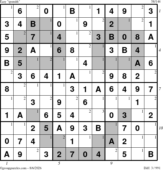 The grouppuzzles.com Easy tpsmith puzzle for Thursday August 6, 2026, suitable for printing, with all 3 steps marked