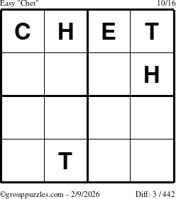 The grouppuzzles.com Easy Chet puzzle for Monday February 9, 2026