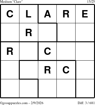 The grouppuzzles.com Medium Clare puzzle for Monday February 9, 2026
