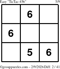 The grouppuzzles.com Easy TicTac-456 puzzle for Monday February 9, 2026