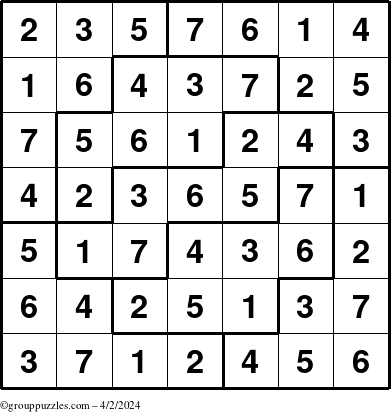 The grouppuzzles.com Answer grid for the Sudoku-7 puzzle for Tuesday April 2, 2024