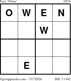 The grouppuzzles.com Easy Owen puzzle for Friday July 17, 2026