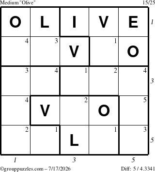 The grouppuzzles.com Medium Olive puzzle for Friday July 17, 2026 with all 5 steps marked