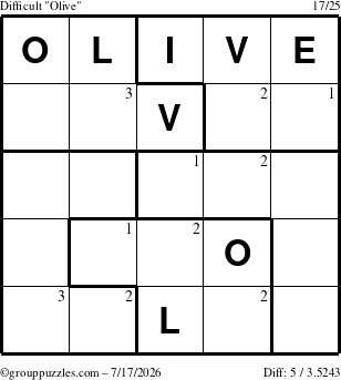The grouppuzzles.com Difficult Olive puzzle for Friday July 17, 2026 with the first 3 steps marked