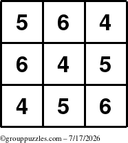 The grouppuzzles.com Answer grid for the TicTac-456 puzzle for Friday July 17, 2026