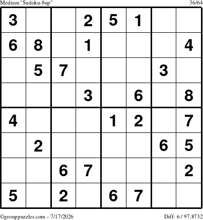 The grouppuzzles.com Medium Sudoku-8up puzzle for Friday July 17, 2026