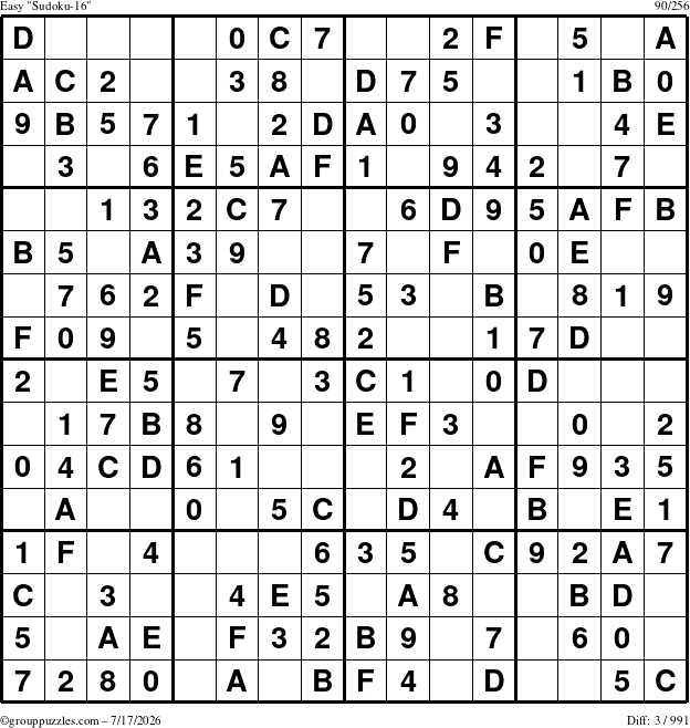 The grouppuzzles.com Easy Sudoku-16 puzzle for Friday July 17, 2026