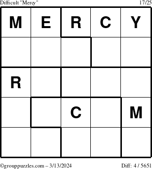 The grouppuzzles.com Difficult Mercy puzzle for Wednesday March 13, 2024