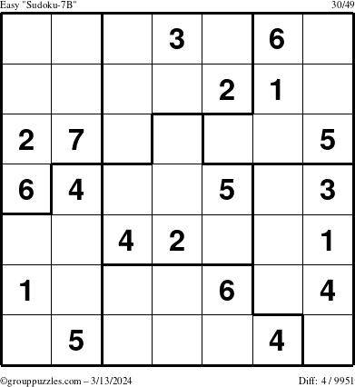 The grouppuzzles.com Easy Sudoku-7B puzzle for Wednesday March 13, 2024