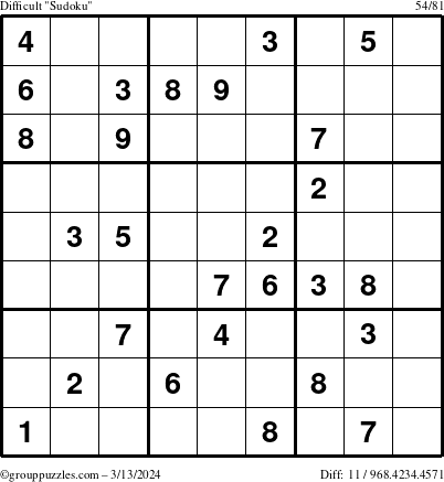 The grouppuzzles.com Difficult Sudoku puzzle for Wednesday March 13, 2024