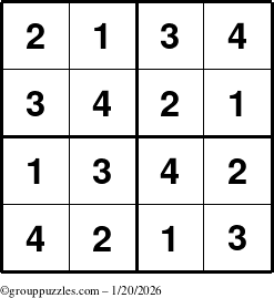 The grouppuzzles.com Answer grid for the Sudoku-4 puzzle for Tuesday January 20, 2026