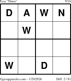 The grouppuzzles.com Easy Dawn puzzle for Tuesday January 20, 2026