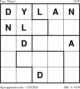 The grouppuzzles.com Easy Dylan puzzle for Tuesday January 20, 2026