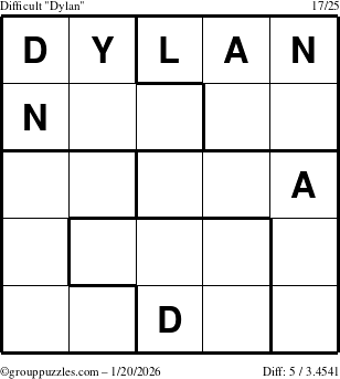 The grouppuzzles.com Difficult Dylan puzzle for Tuesday January 20, 2026