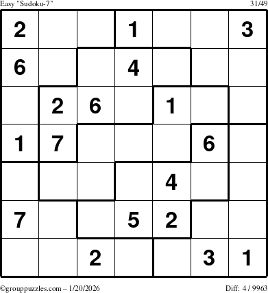 The grouppuzzles.com Easy Sudoku-7 puzzle for Tuesday January 20, 2026