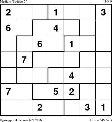 The grouppuzzles.com Medium Sudoku-7 puzzle for Tuesday January 20, 2026