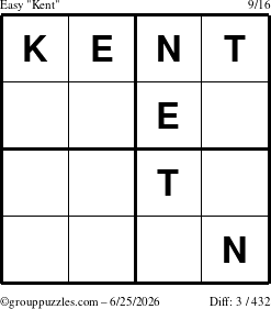 The grouppuzzles.com Easy Kent puzzle for Thursday June 25, 2026