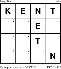 The grouppuzzles.com Easy Kent puzzle for Thursday June 25, 2026 with the first 3 steps marked