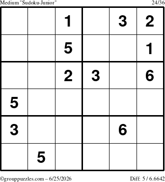 The grouppuzzles.com Medium Sudoku-Junior puzzle for Thursday June 25, 2026