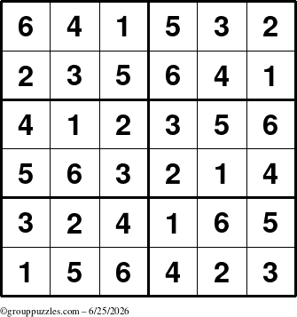 The grouppuzzles.com Answer grid for the Sudoku-Junior puzzle for Thursday June 25, 2026