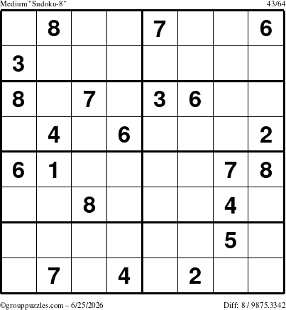 The grouppuzzles.com Medium Sudoku-8 puzzle for Thursday June 25, 2026