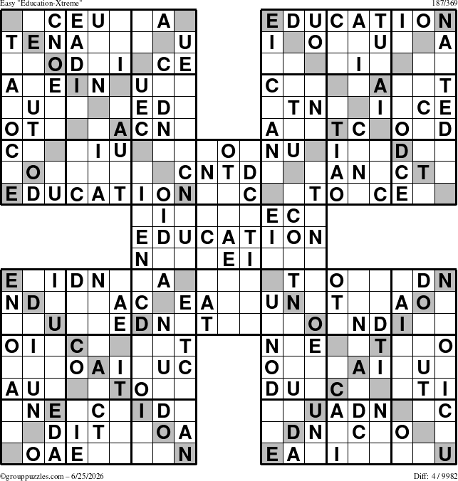 The grouppuzzles.com Easy Education-Xtreme puzzle for Thursday June 25, 2026