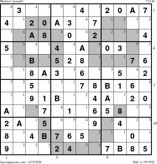 The grouppuzzles.com Medium tpsmith puzzle for Thursday June 25, 2026, suitable for printing, with all 6 steps marked