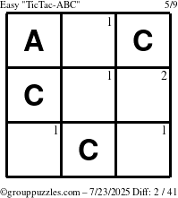 The grouppuzzles.com Easy TicTac-ABC puzzle for Wednesday July 23, 2025 with the first 2 steps marked