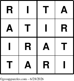 The grouppuzzles.com Answer grid for the Rita puzzle for Sunday June 28, 2026