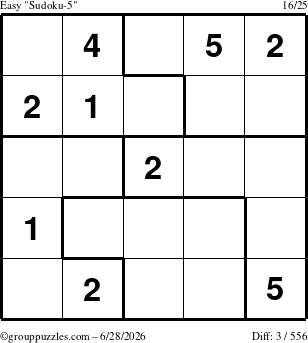 The grouppuzzles.com Easy Sudoku-5 puzzle for Sunday June 28, 2026