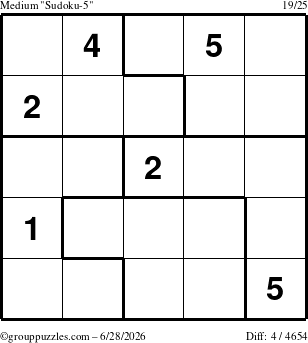 The grouppuzzles.com Medium Sudoku-5 puzzle for Sunday June 28, 2026