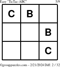 The grouppuzzles.com Easy TicTac-ABC puzzle for Wednesday February 21, 2024