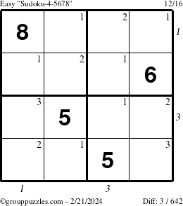 The grouppuzzles.com Easy Sudoku-4-5678 puzzle for Wednesday February 21, 2024 with all 3 steps marked