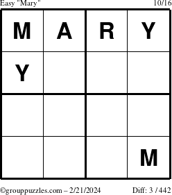 The grouppuzzles.com Easy Mary puzzle for Wednesday February 21, 2024