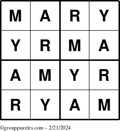 The grouppuzzles.com Answer grid for the Mary puzzle for Wednesday February 21, 2024