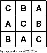 The grouppuzzles.com Answer grid for the TicTac-ABC puzzle for Wednesday February 21, 2024