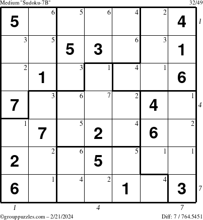 The grouppuzzles.com Medium Sudoku-7B puzzle for Wednesday February 21, 2024 with all 7 steps marked