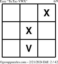 The grouppuzzles.com Easy TicTac-VWX puzzle for Wednesday February 21, 2024
